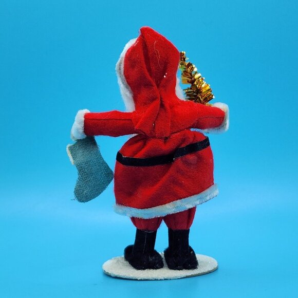 1950s Santa Claus Figure Celluloid Face Felt Suit Tinsel Bottle Brush Tree Japan - Picture 5 of 9